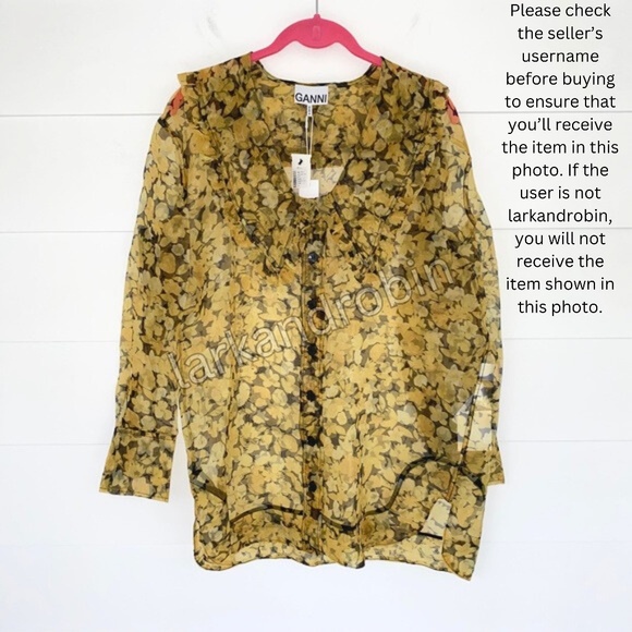 NEW Ganni Organza Shirt Top Flan 34 - Picture 15 of 17